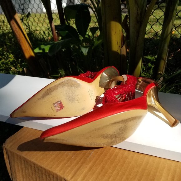 Giuseppe Zanotti RED Silk heel 8.5 Italy - Picture 5 of 6